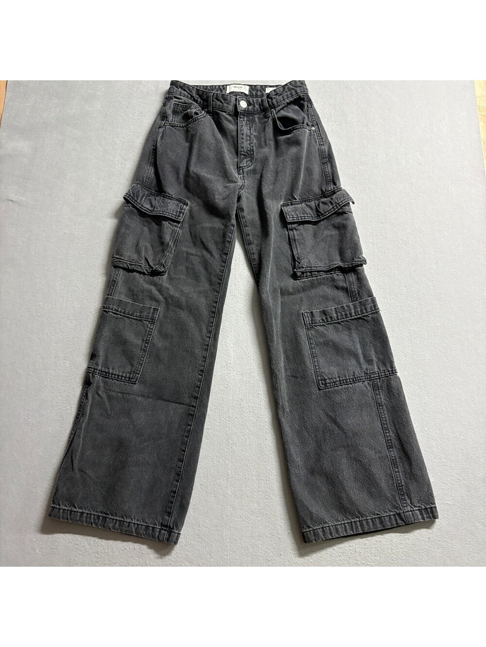 Cotton On Cargo Wide Leg Jeans Womens Size 4 US Black Denim Utility Pants